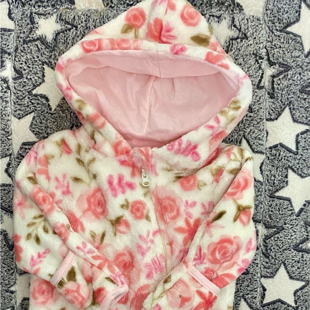 Cozy Floral Hooded Fleece Jacket for infant/baby girls- Pink Floral 0-3 Mo NWT